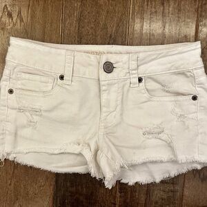 American Eagle Women's White Distressed Denim Shorts